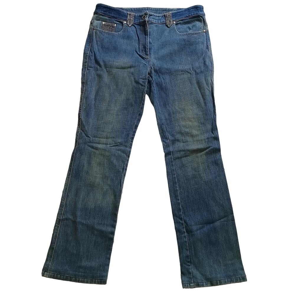 Per Se Vintage Y2K Blue Stretch Denim Rhinestone Detail Jeans 10